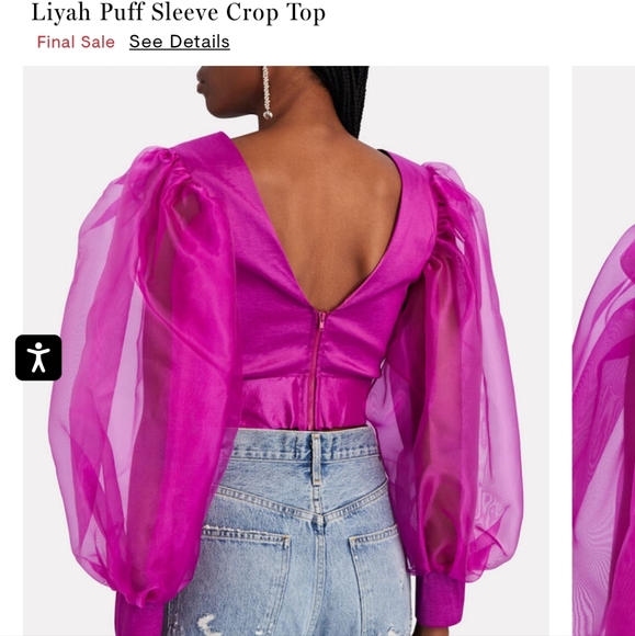 KIMBERLY GOLDSON  Liyah Puff Sleeve Crop Top  Women's XS Pink Intermix New Tags. - Picture 2 of 6